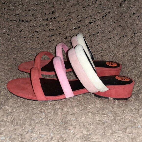 REBECCA MINKOFF-Kade-Red Ombre Tubular Strap Suede Slides-Sz 5.5-NWOB - Picture 2 of 7